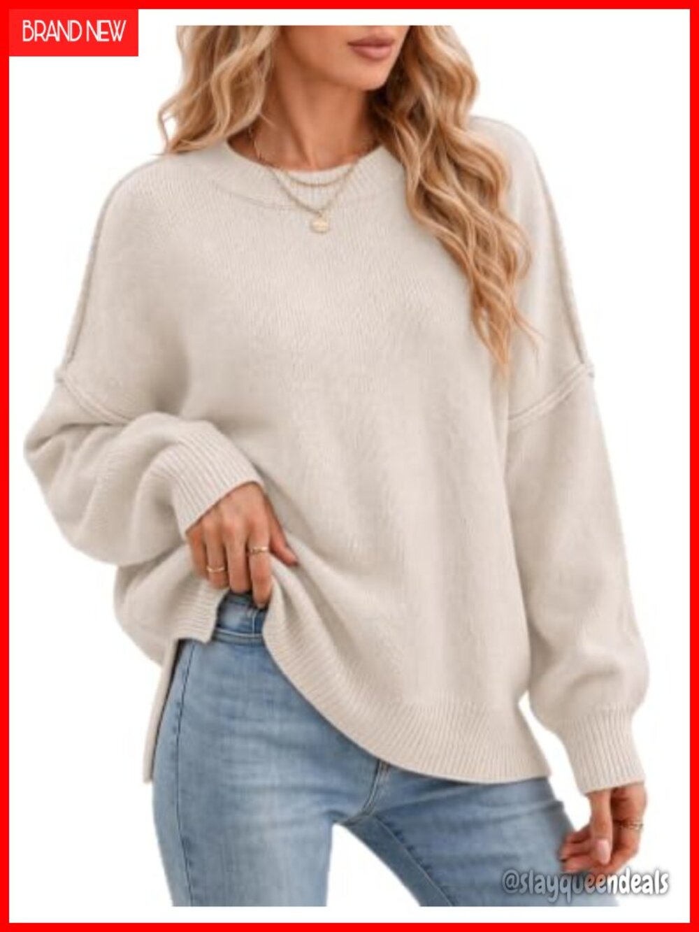 Womens Oversized Batwing Sweater Acrylic Polyamide Pullover Knit Top